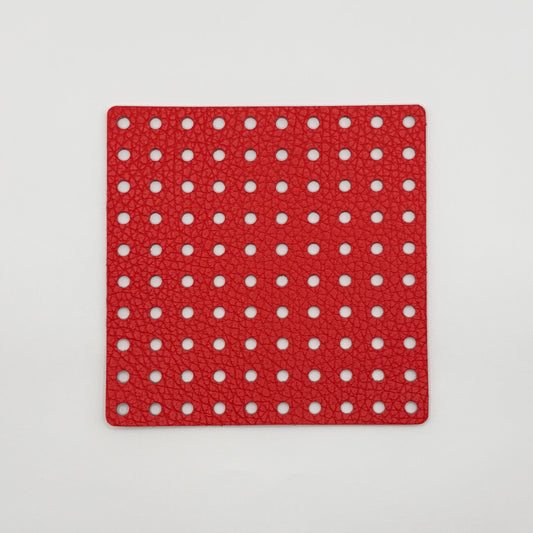 Leather Panel - Square / Red & Beige